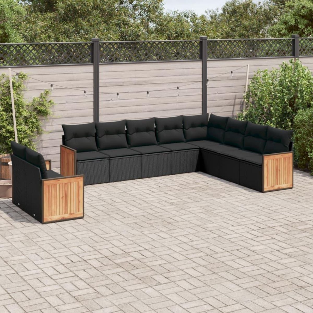 VIDAXL Salon de jardin 10 pcs avec coussins noir resine tressee