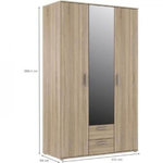 MARKET24 Armoire 3 portes battantes avec 1 miroir + 2 tiroirs - Décor chene Sonoma - L 121 x P 54 x H 200,1 cm - SELKEÄ