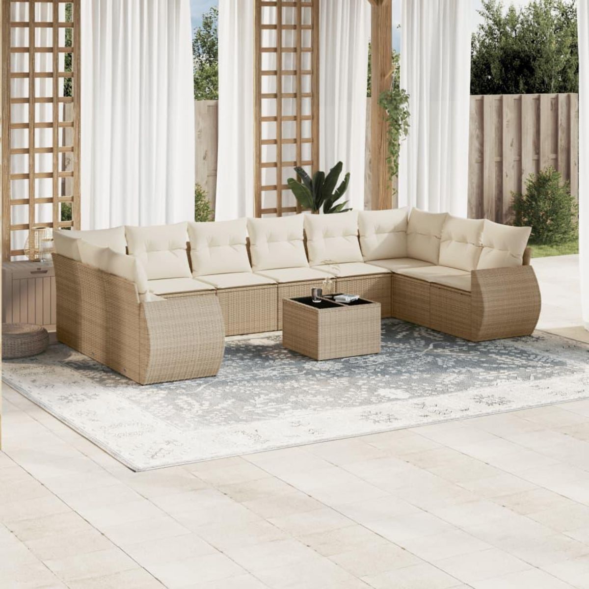 VIDAXL Salon de jardin 11 pcs avec coussins beige resine tressee