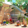 Voir la diapositive 2 : OUTSUNNY Serre de jardin aluminium polycarbonate 2,5 m² dim. 1,92L x 1,31l x 2H m lucarne réglable fondation porte coulissante