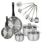 Voir la diapositive 1 : Fackelmann Set 2 poêles 20 28 cm, 3 faitouts 16, 20 et 24 cm en inox et 6 ustensiles inox Fackelmann Geneva