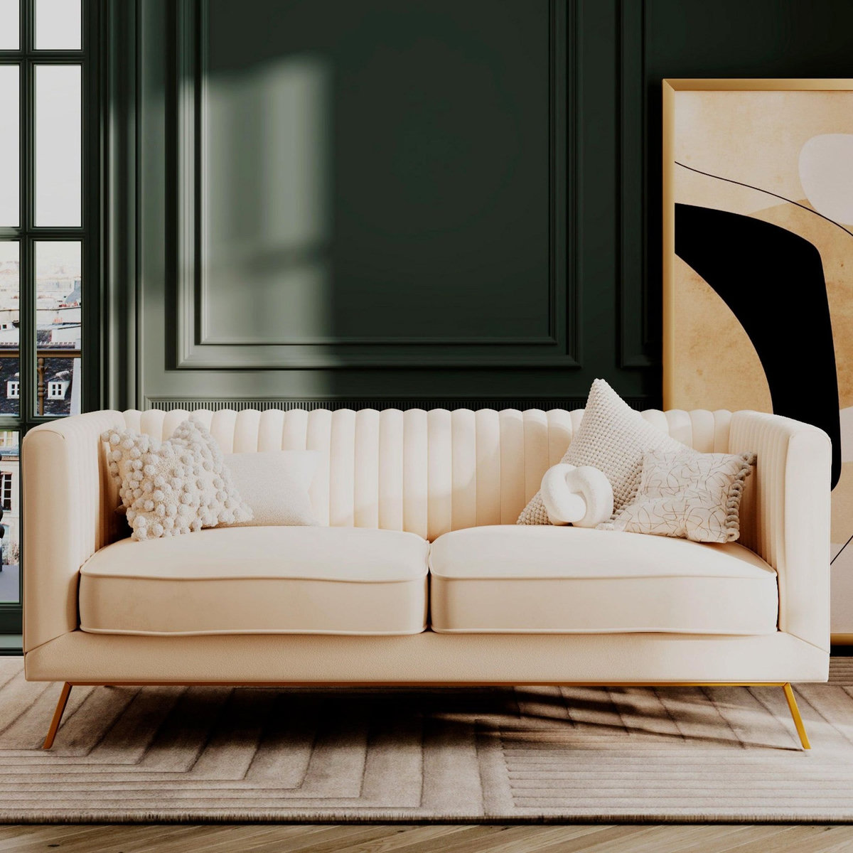 Rendez vous déco Canapé 2 places en velours beige-Gatsby