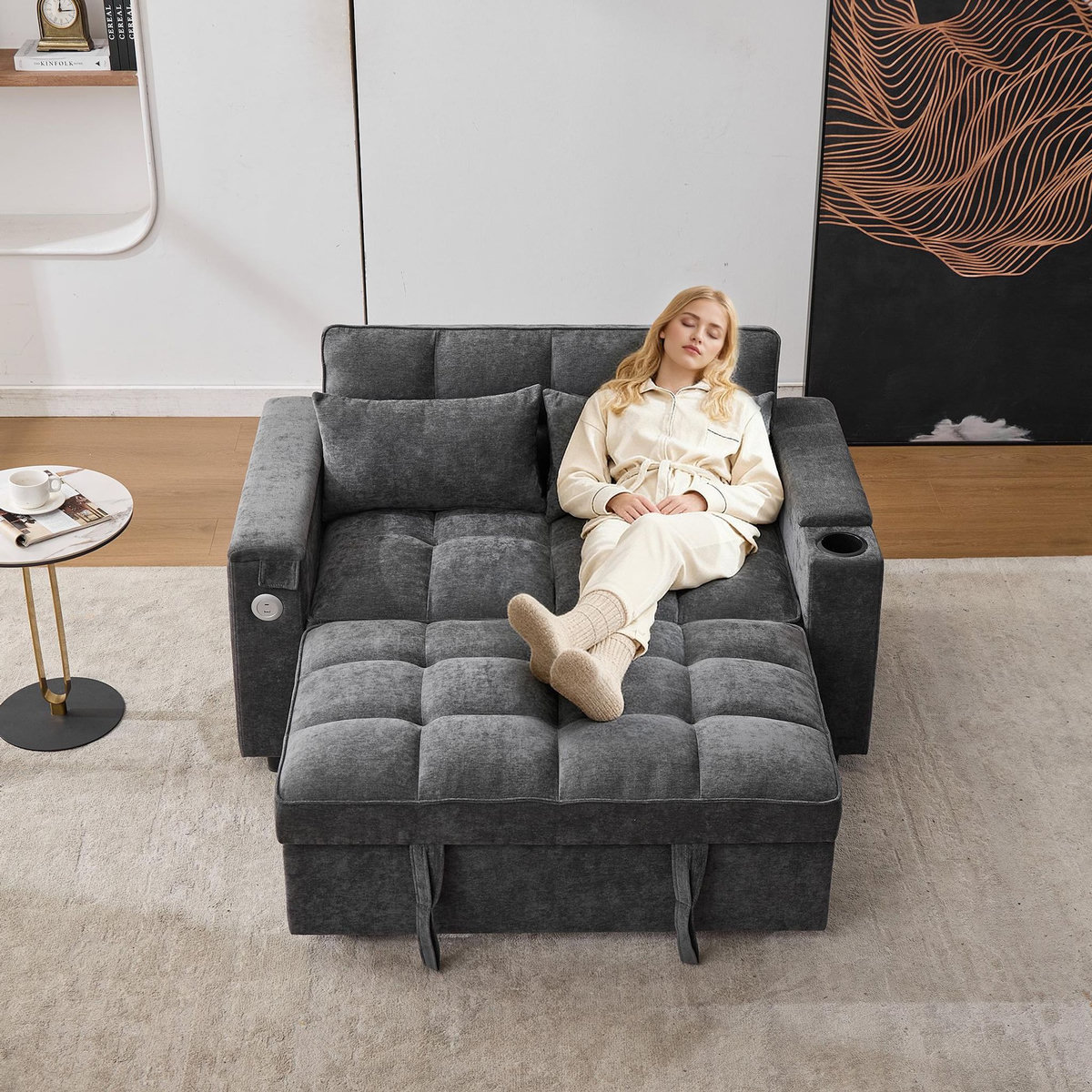 MERAX Canapé droit convertible 2 places tissu