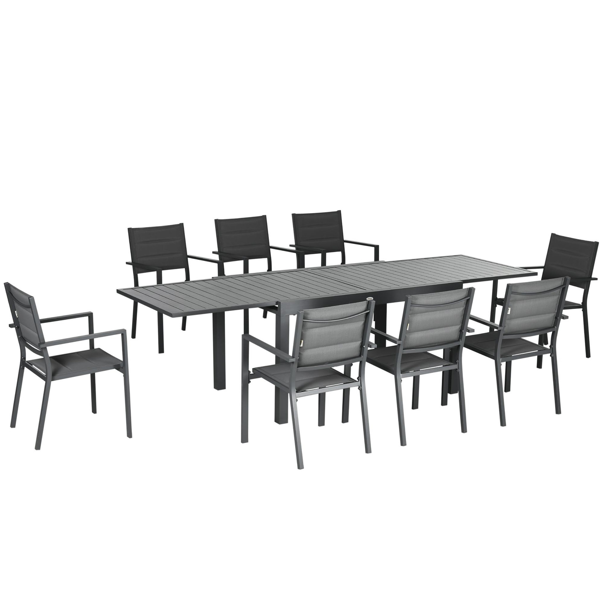OUTSUNNY Ensemble de jardin 8 personnes chaises empilables table extensible 135/270l cm alu. Textilène gris