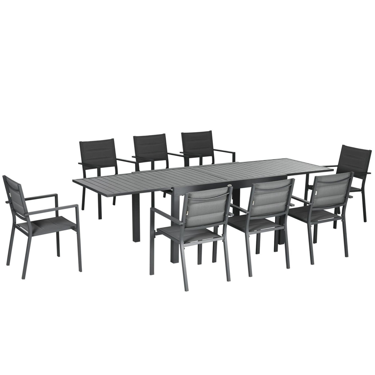 OUTSUNNY Ensemble de jardin 8 personnes chaises empilables table extensible 135/270L cm alu. textilène gris