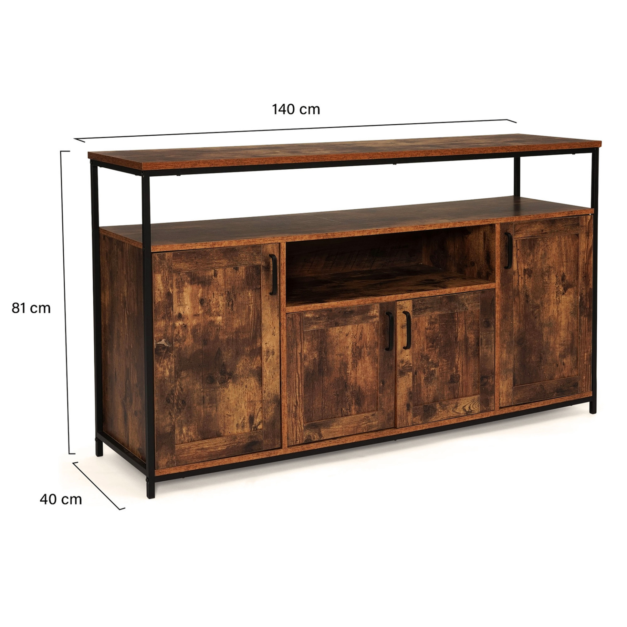 Voir la diapositive 5 : ID MARKET Buffet 140 cm dayton 4 portes avec niche effet vieilli design industriel