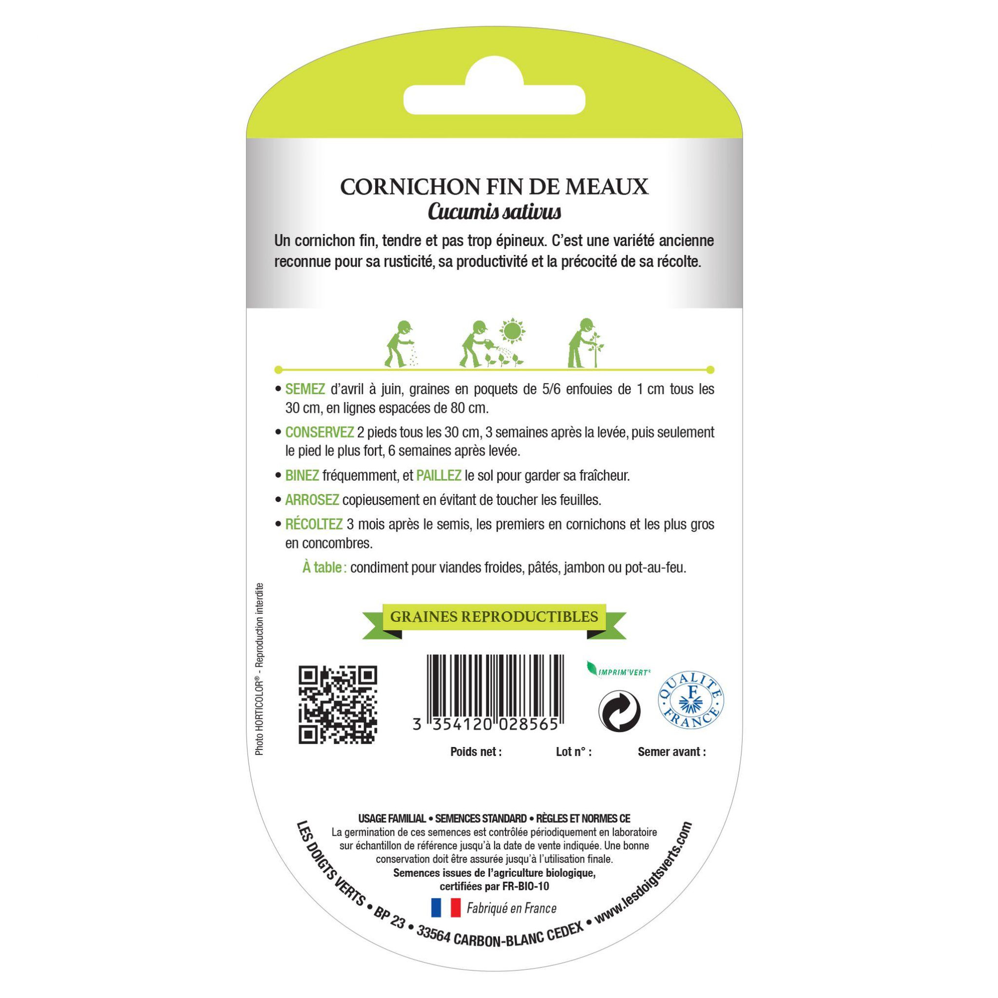 Voir la diapositive 2 : LES DOIGTS VERTS Graines cornichon fin de Meaux BIO Les Doigts Verts