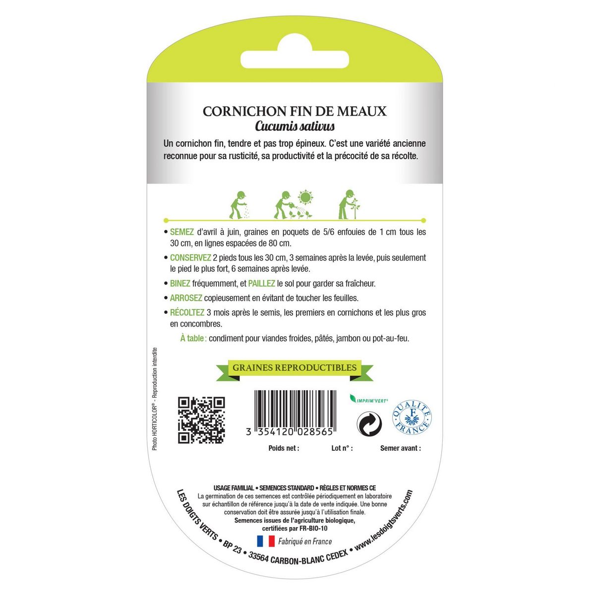 LES DOIGTS VERTS Graines cornichon fin de Meaux BIO Les Doigts Verts