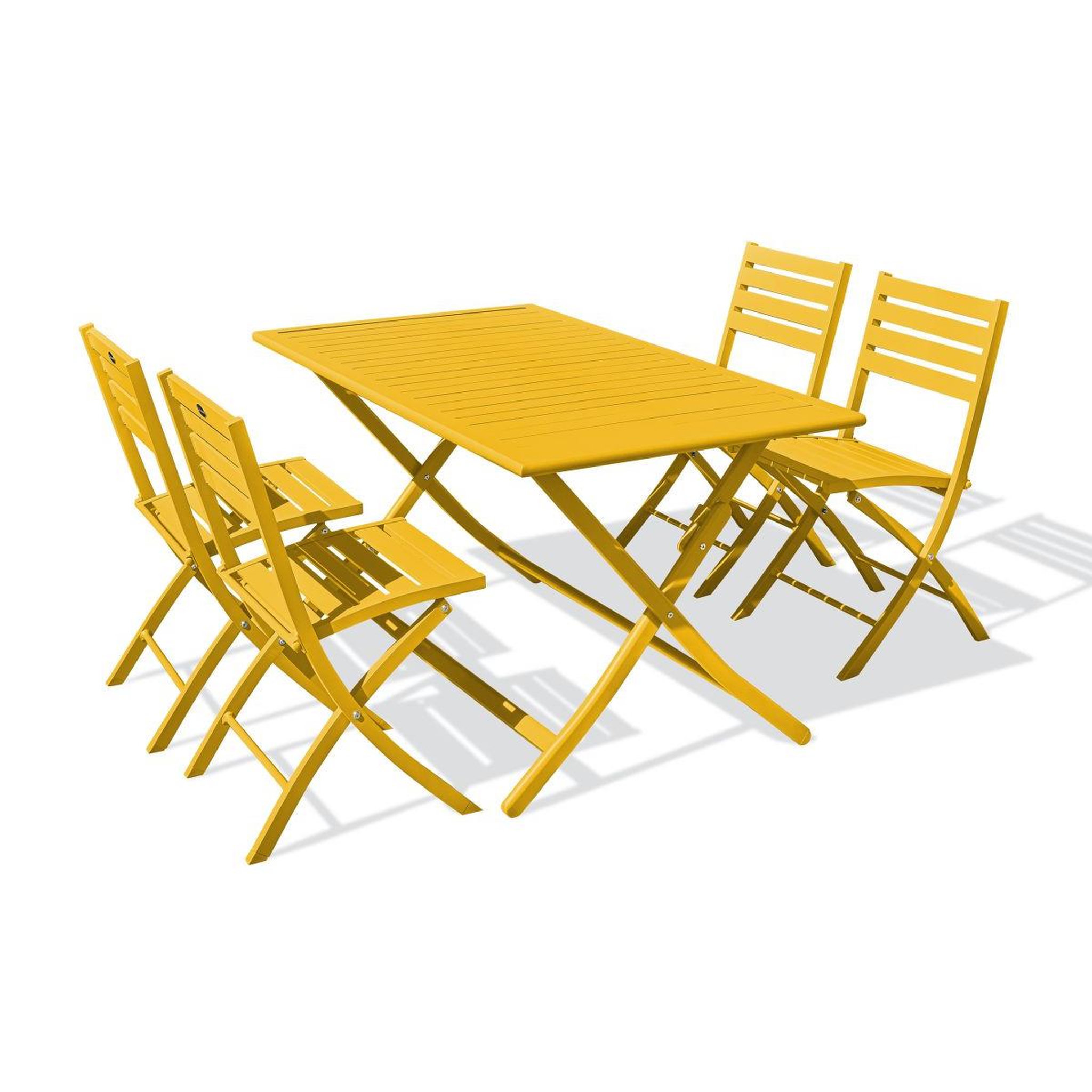 Voir la diapositive 2 : Paris Prix Ensemble table de jardin pliante & 4 chaises  marius  140cm moutarde