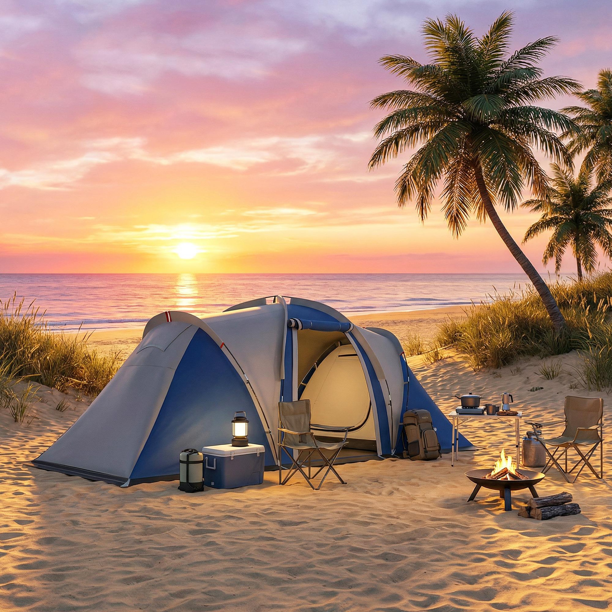 Voir la diapositive 4 : OUTSUNNY Tente de camping tunnel familiale 4-5 pers. Imperméable 3000mm - 550x220x190cm - bleu