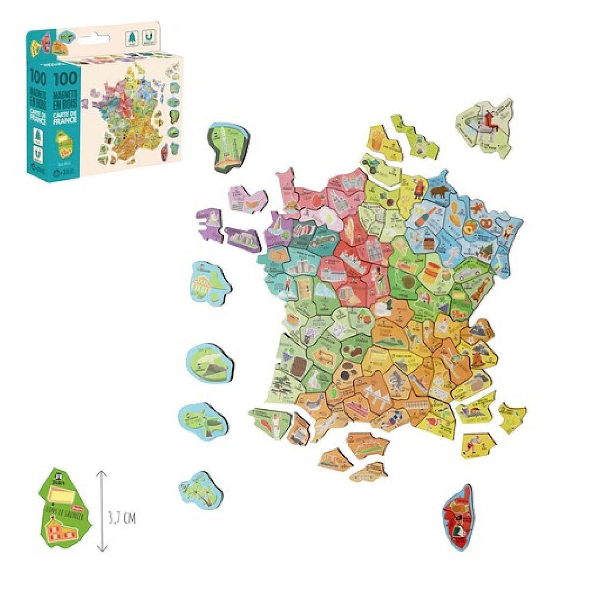 JeuJura Carte de la France en Magnets en bois