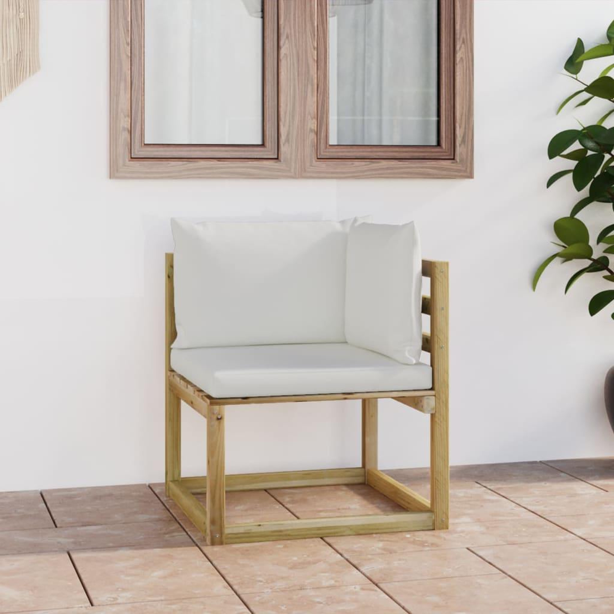 Voir la diapositive 1 : VIDAXL Canape d'angle de jardin avec coussins Bois impregne de vert
