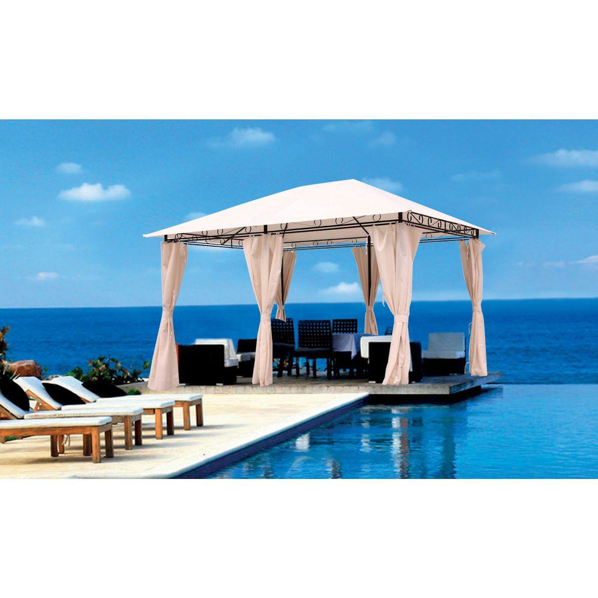 Ozalide Tonnelle de jardin avec rideaux Sofia - L. 400 x l. 300 cm - Blanc crème