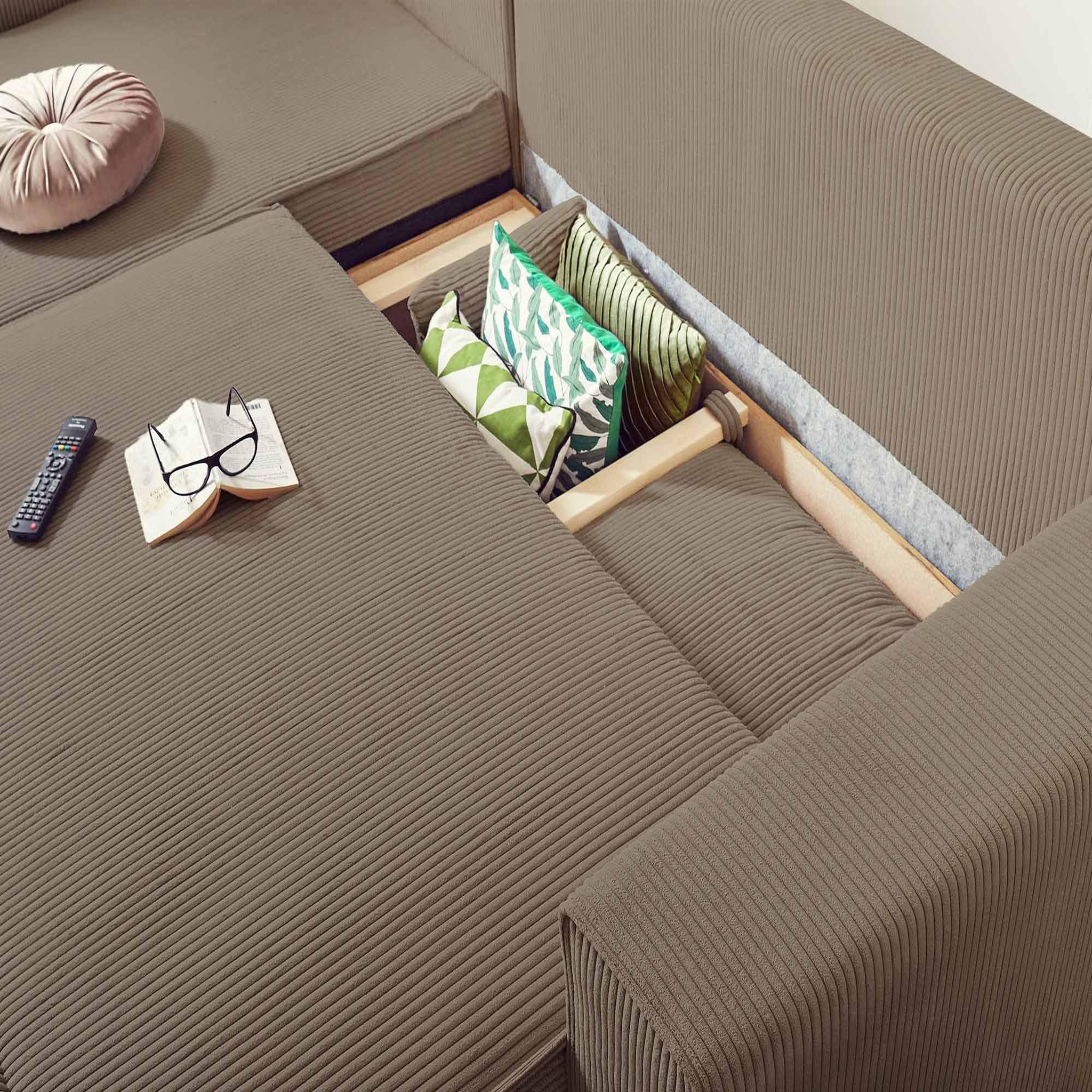 Voir la diapositive 3 : BEST MOBILIER Dellia - canapé d'angle réversible convertible - avec coffre - en velours côtelé - 4 places