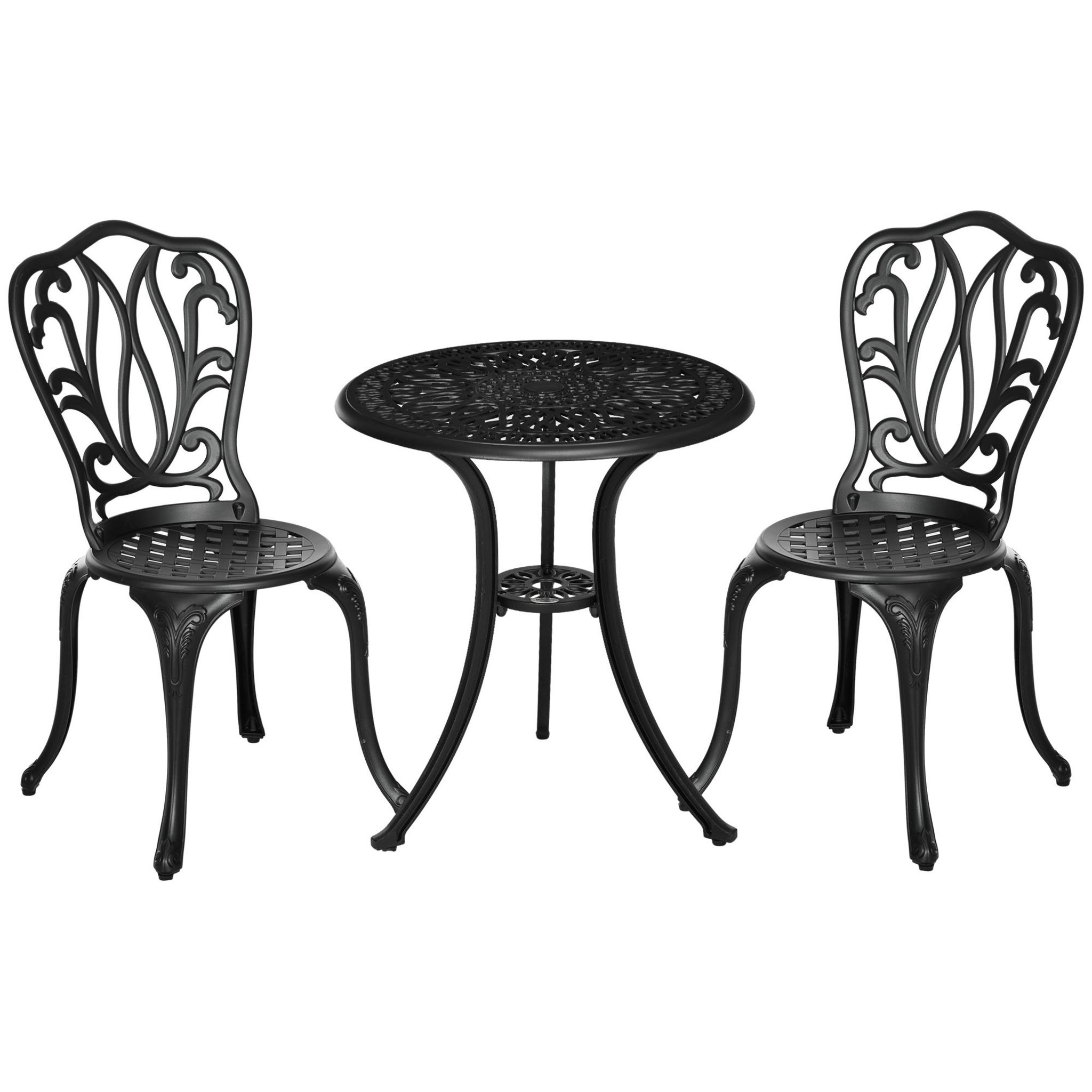 OUTSUNNY Ensemble salon de jardin 2 places avec table ronde style rétro fonte alu noir