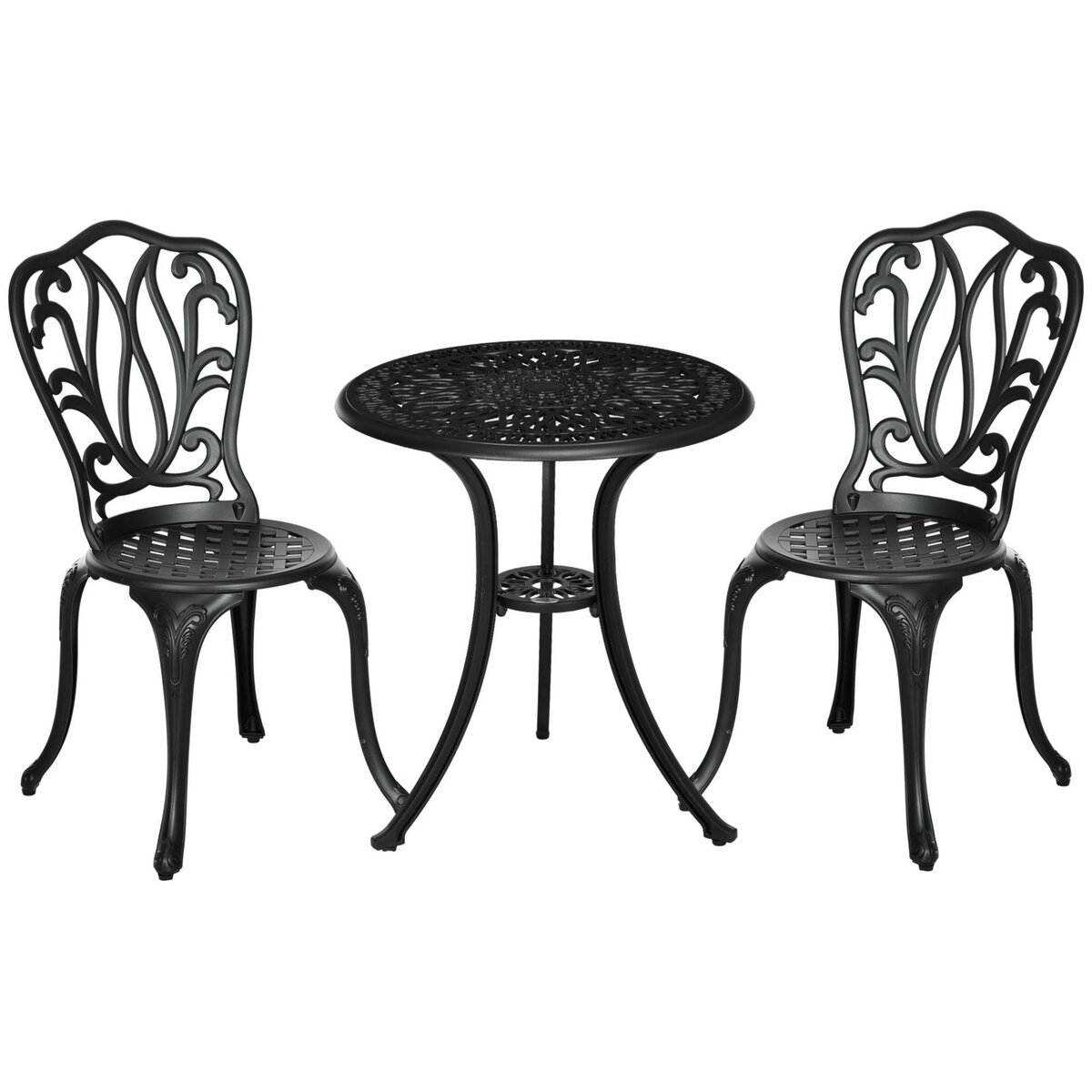 OUTSUNNY Ensemble salon de jardin 2 places avec table ronde style rétro fonte alu noir