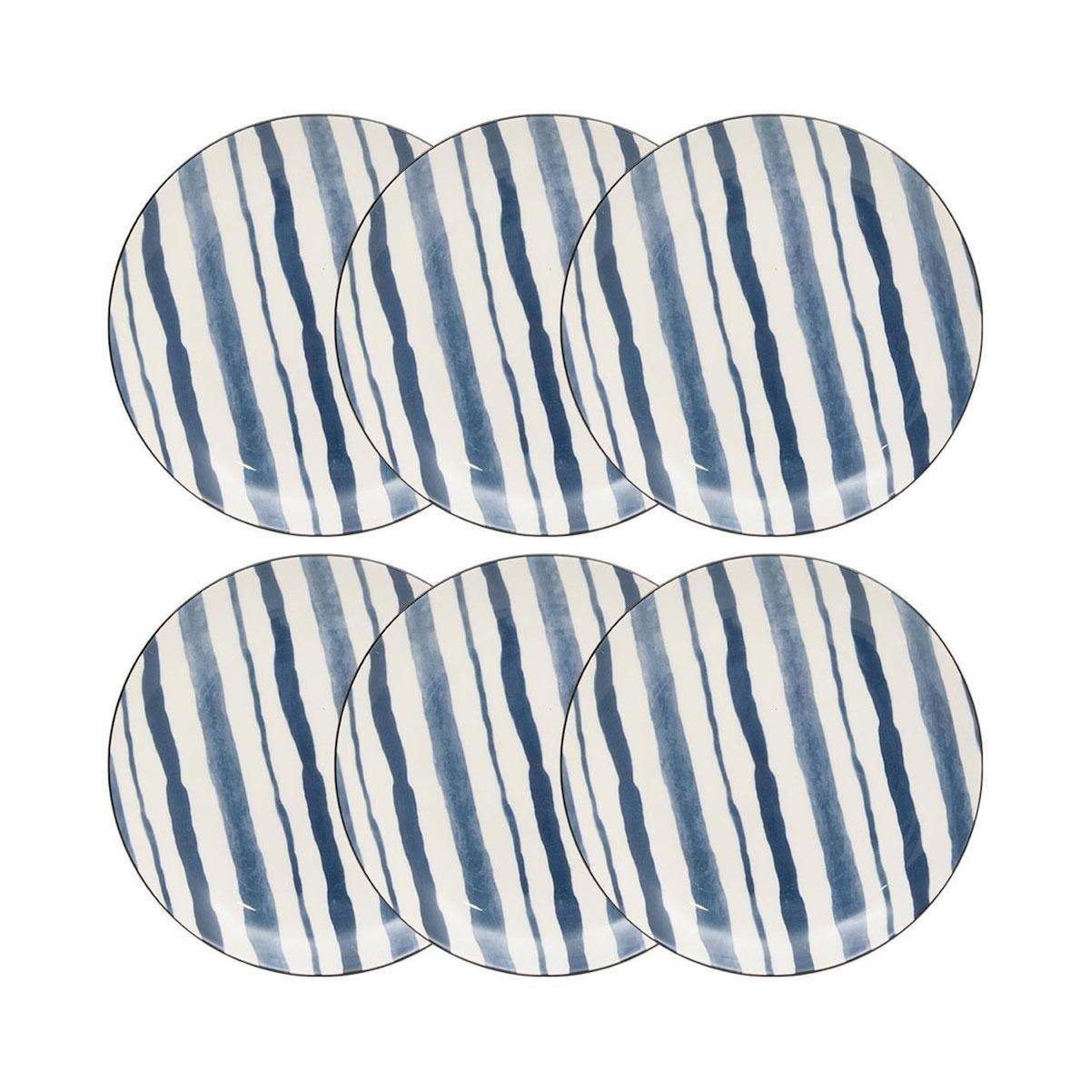 SECRET DE GOURMET Lot de 6 Assiettes à Dessert  Umami Rayure  19cm Bleu