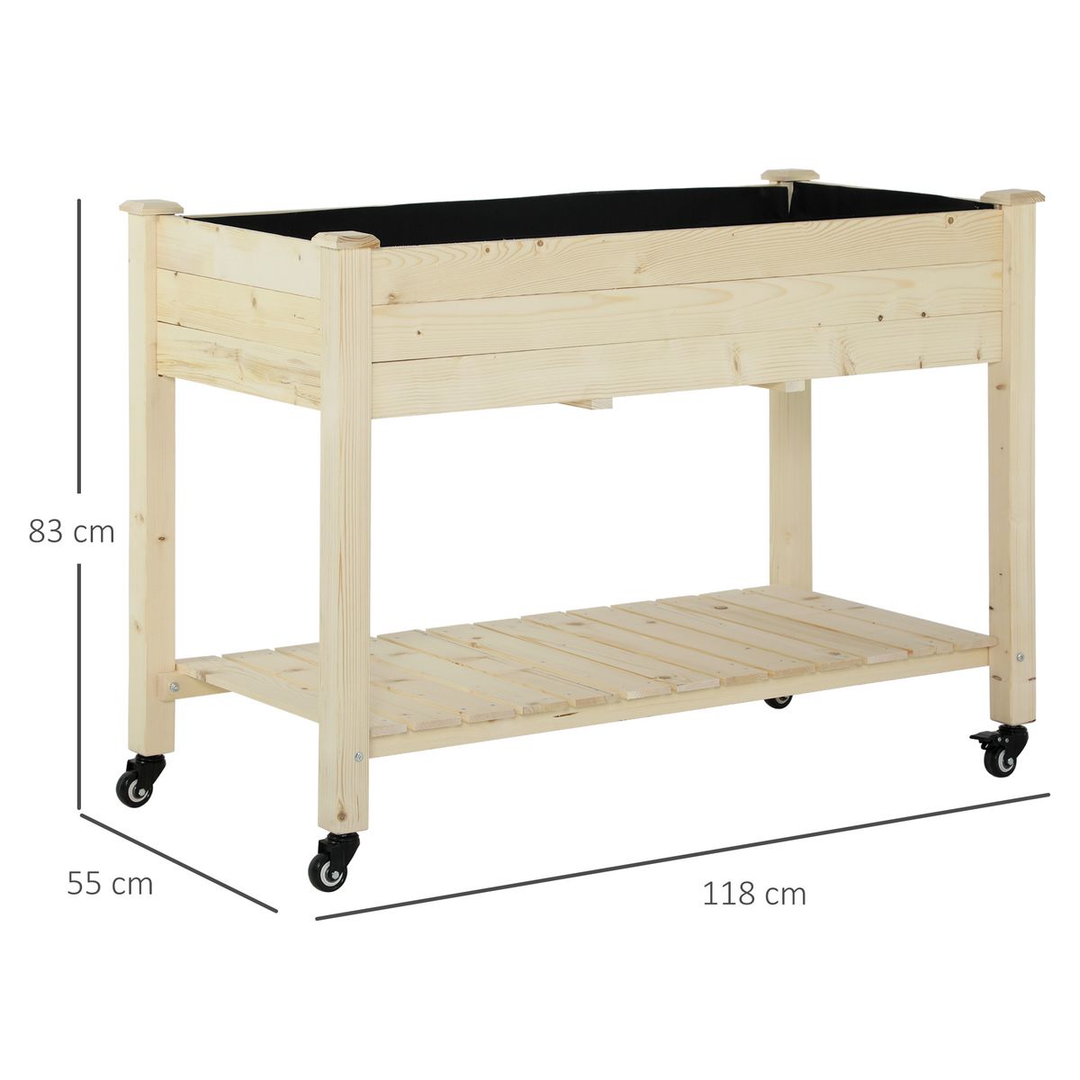 OUTSUNNY Jardinière sur pieds - potager sur roulettes - étagère, inserts d'irrigation, feutre de drainage inclus - bois massif sapin