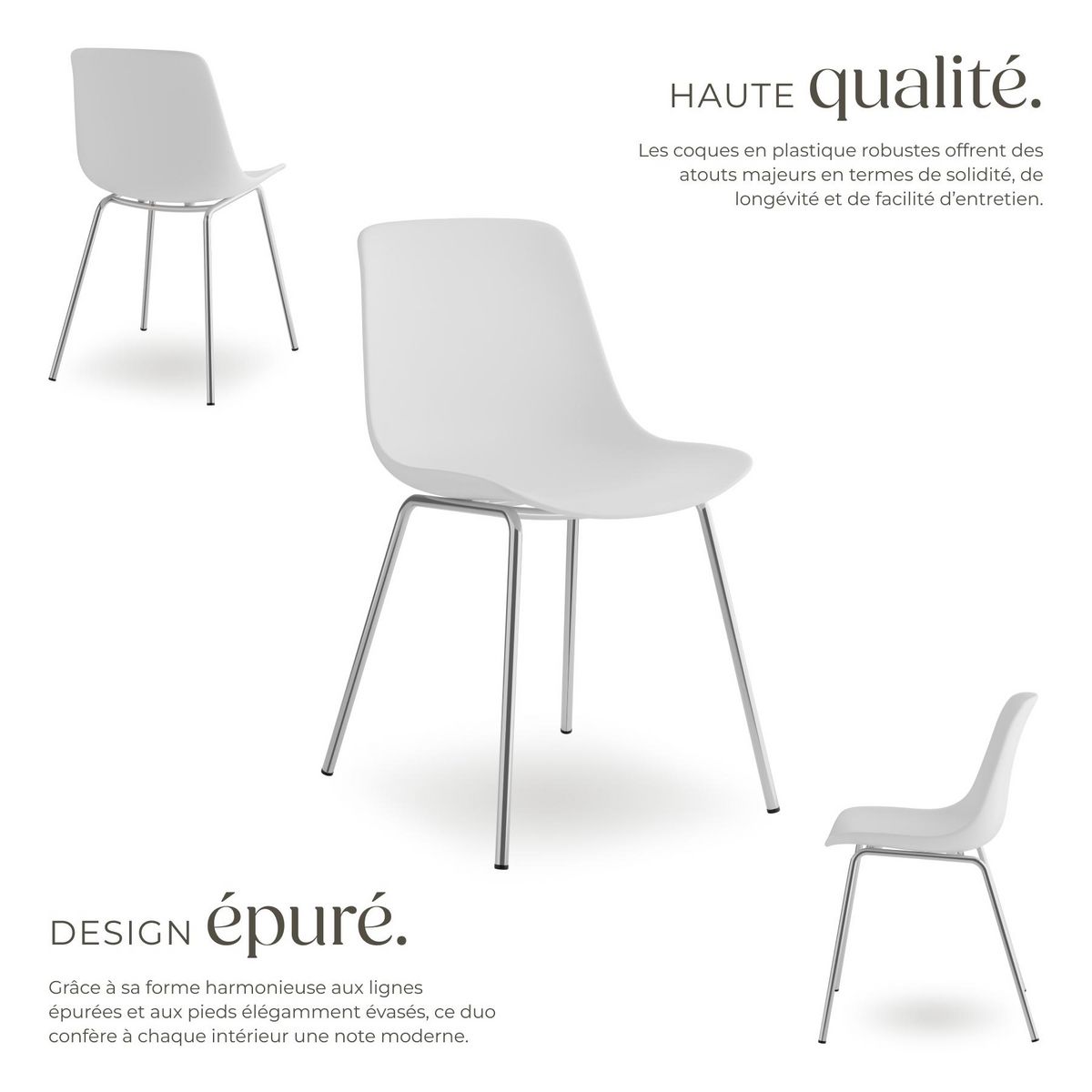 tectake Chaises en plastique grande coupe en plastique blanc/gris chrome Lot de 6