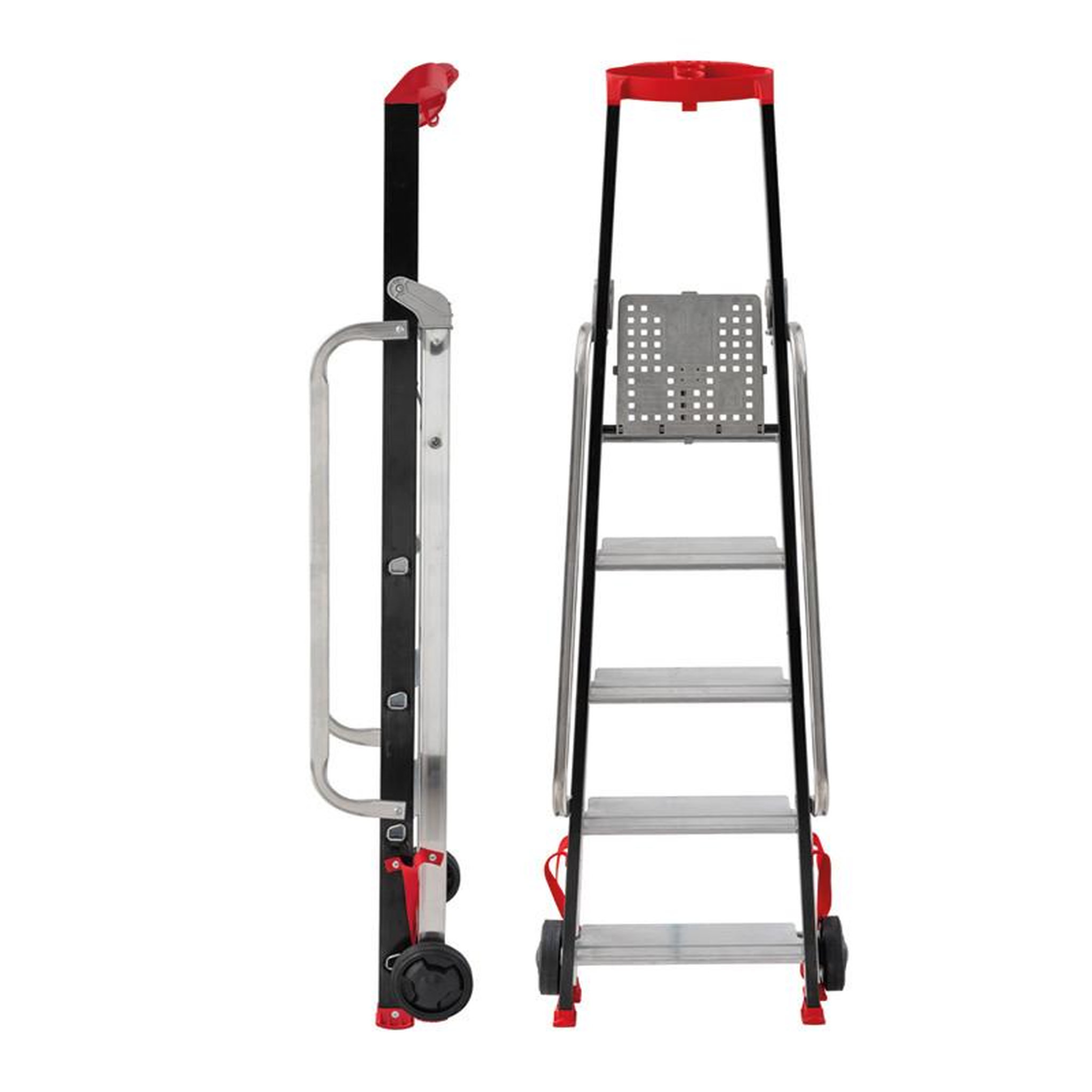 Voir la diapositive 2 : HAILO Escabeau professionnel de chantier roulant pliable en aluminium 5 marches hailo