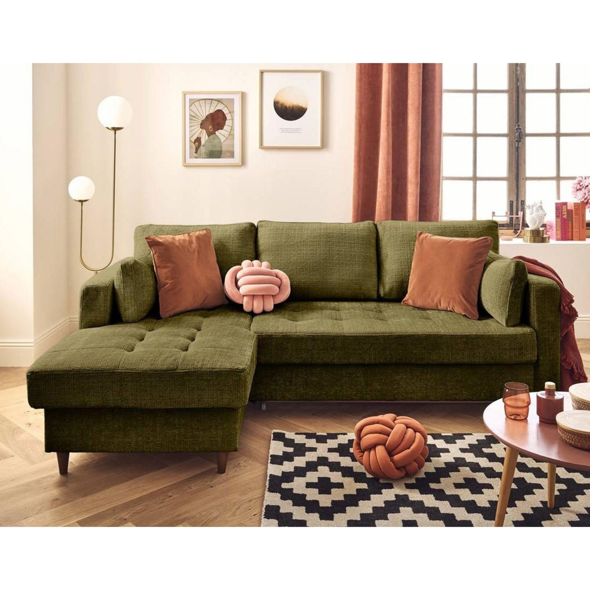 LISA DESIGN Anna - canapé d'angle gauche 4 places convertible avec coffre en velours texturé