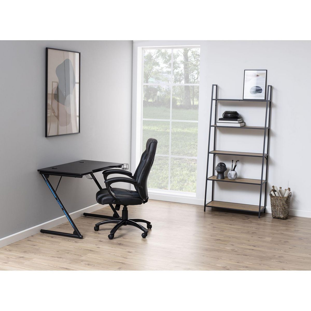 TOILINUX Bureau en MDF et métal - Gris et Noir