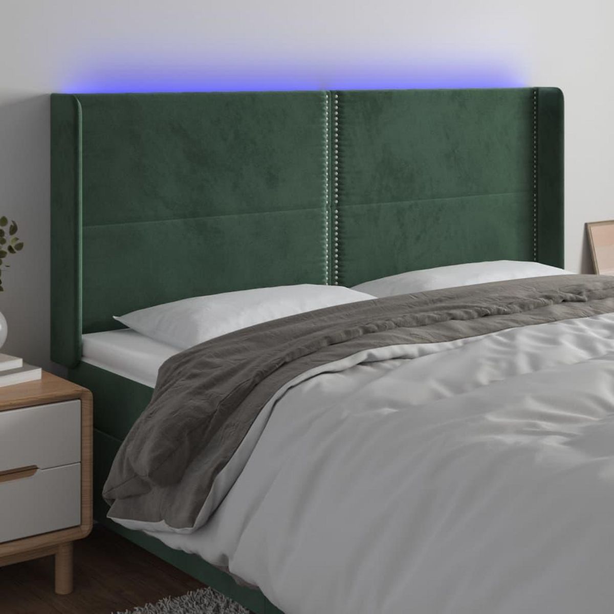 VIDAXL Tete de lit a LED Vert fonce 203x16x118/128 cm Velours