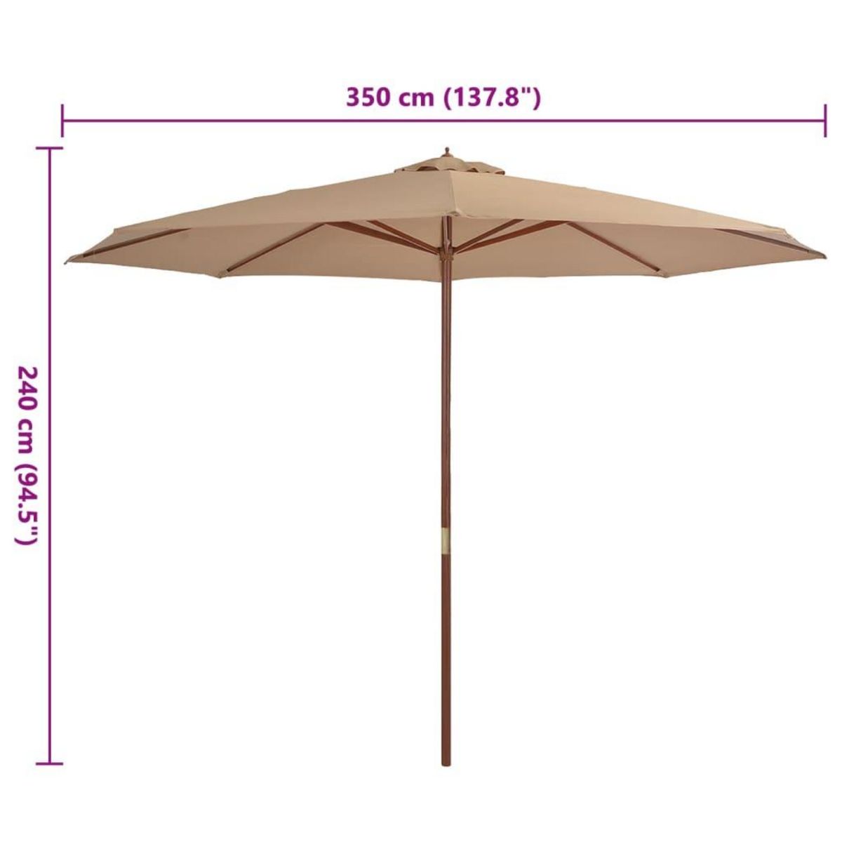 VIDAXL Parasol d'exterieur avec mat en bois 350 cm Taupe