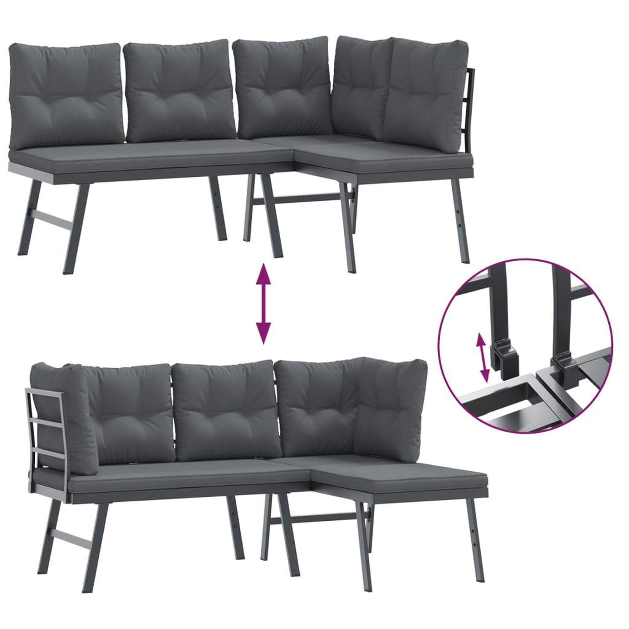 Voir la diapositive 5 : VIDAXL Ensemble de bancs de jardin avec coussins 3 pcs noir