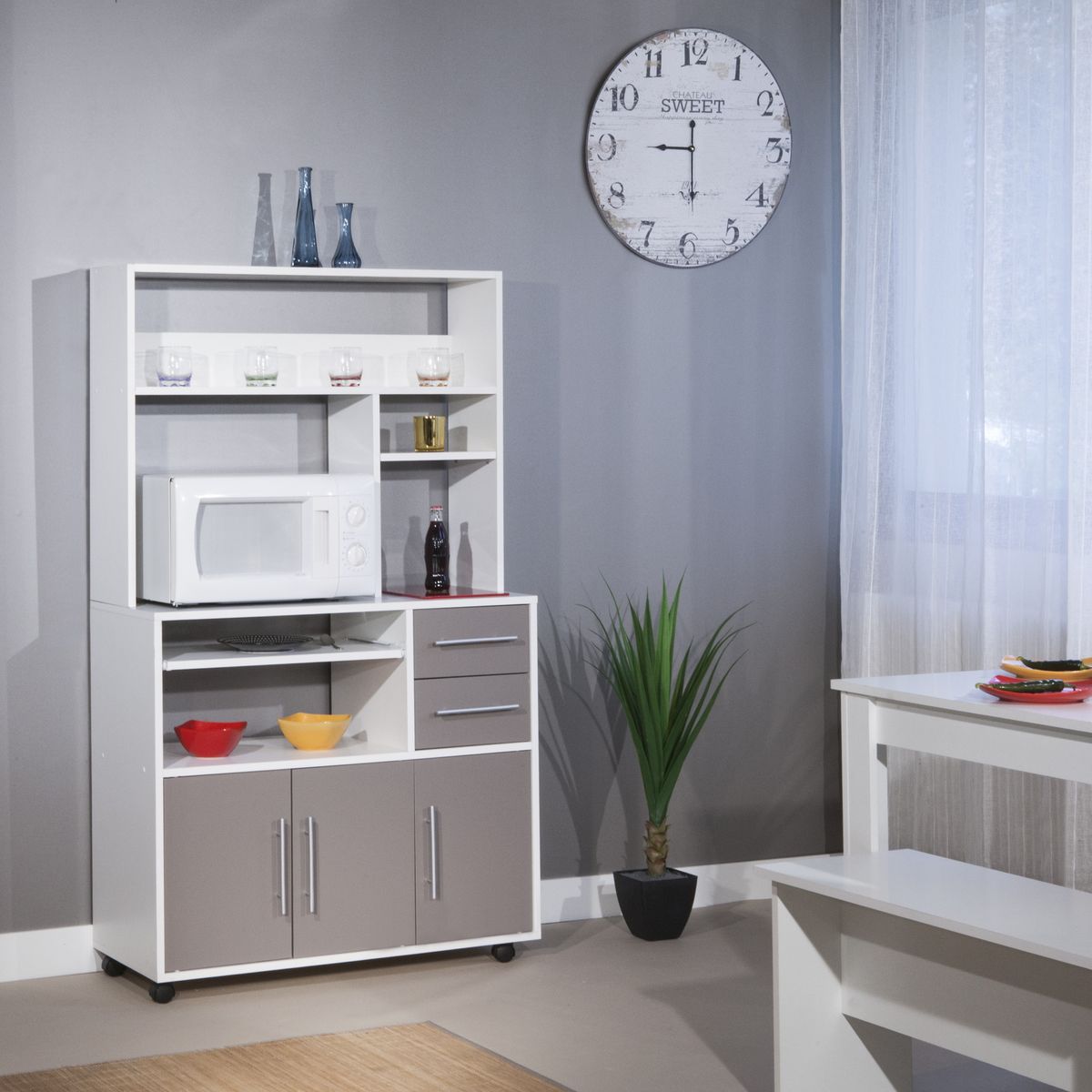 Desserte micro-ondes 3 portes 2 tiroirs PRACTICA