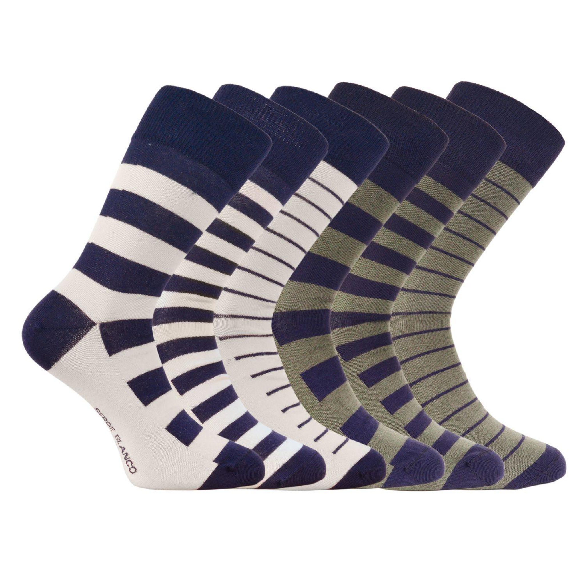 SERGE BLANCO Lot de 6 paires de chaussettes de ville homme rayées modèle A. Coloris disponibles : Vert