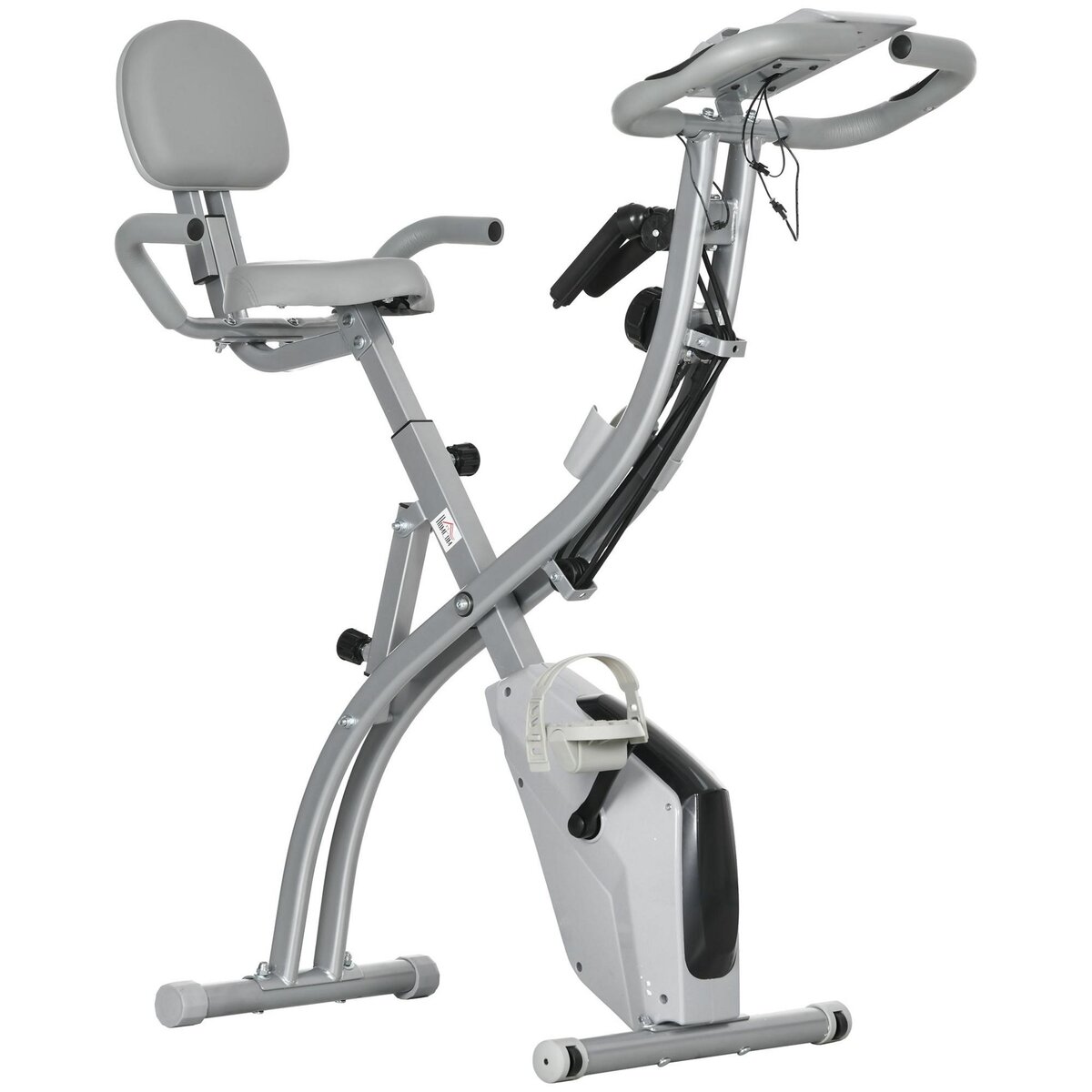 HOMCOM Vélo d'appartement pliant 8 niveaux de résistance magnétique dossier selle réglable poignées ergonomiques écran LCD multifonction suspensions support tablette acier gris