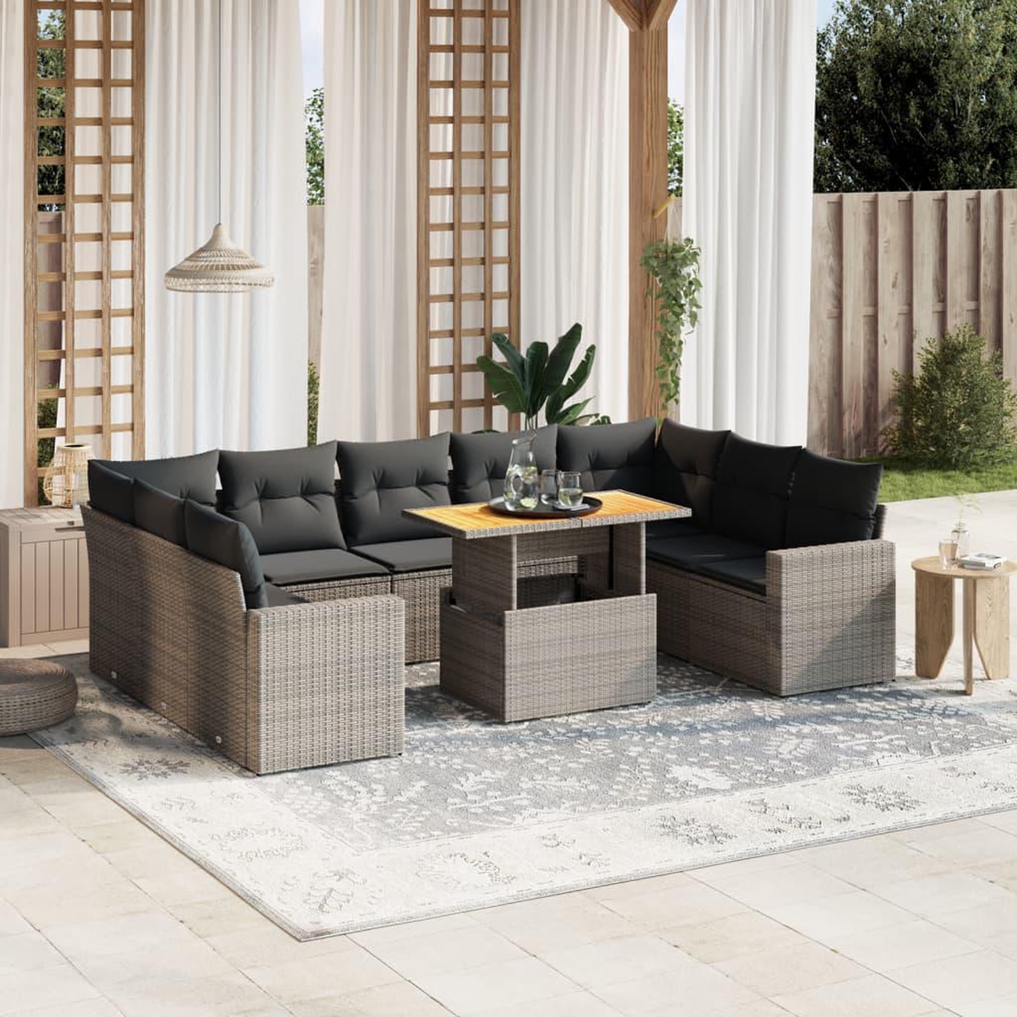 VIDAXL Salon de jardin avec coussins 10 pcs gris resine tressee