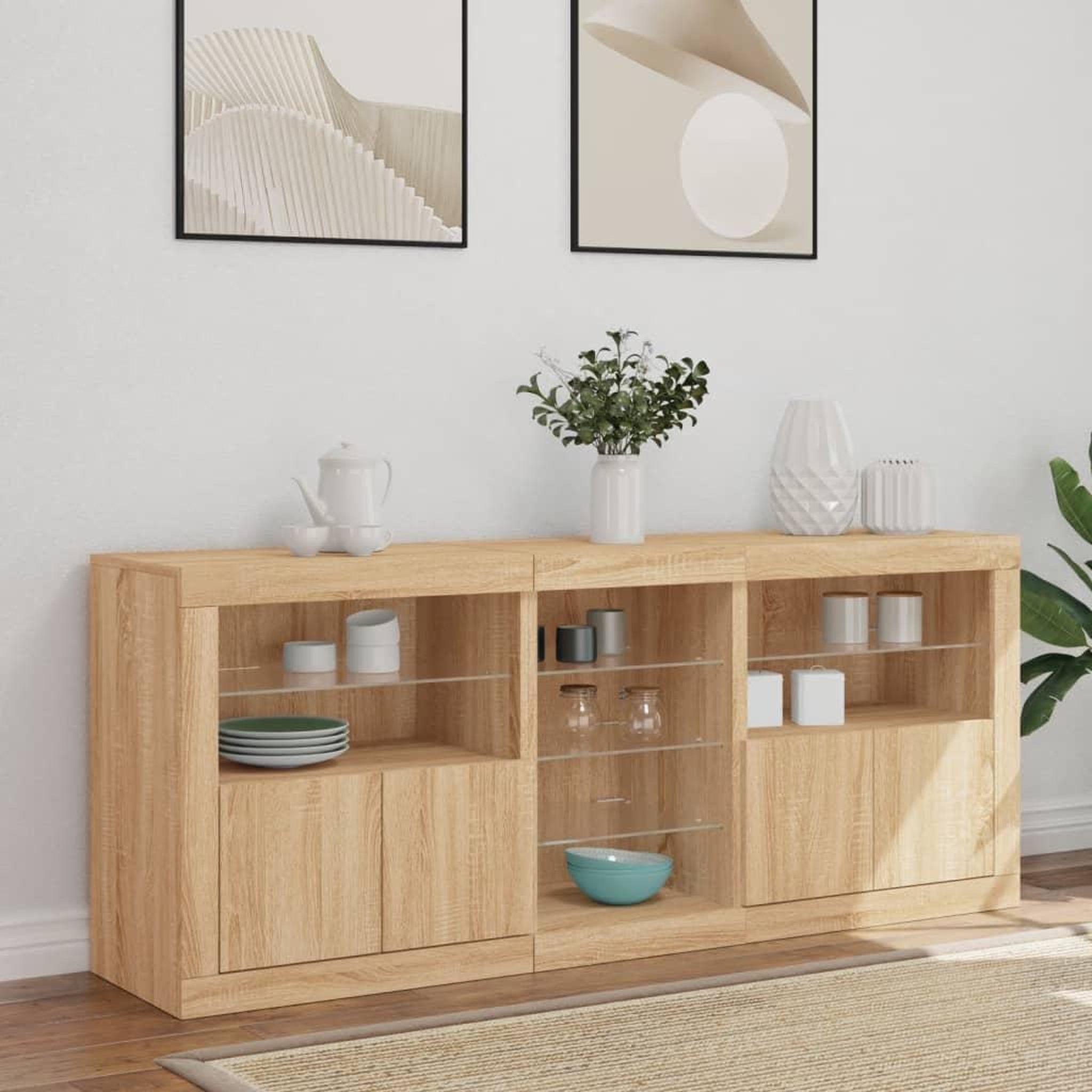 Voir la diapositive 4 : VIDAXL Buffet avec lumieres LED chene sonoma 162x37x67 cm