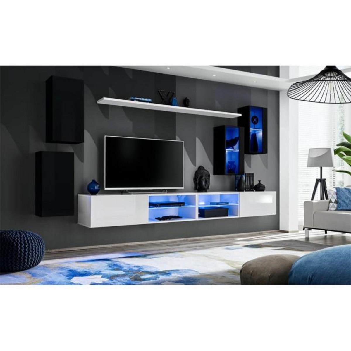 Paris Prix Ensemble Meuble TV Design  Switch XXV  280cm Noir & Blanc