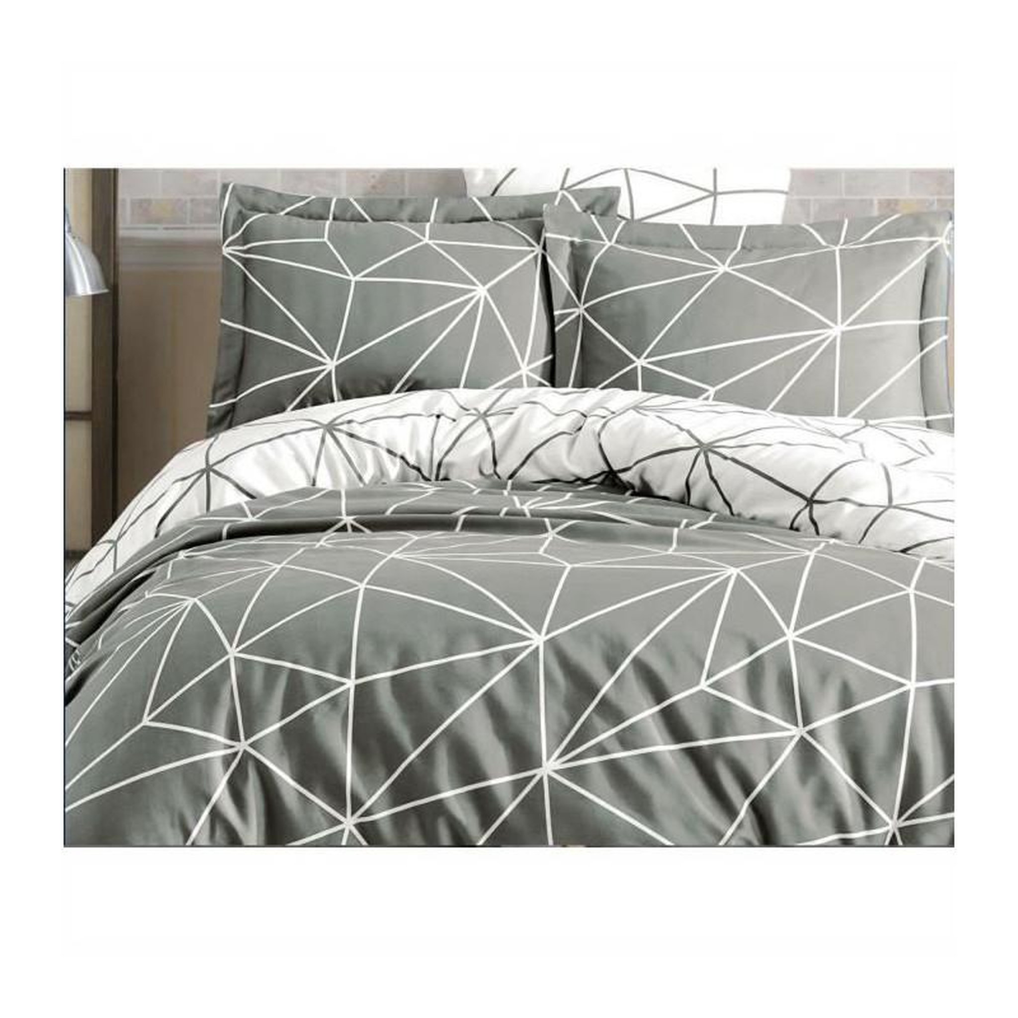 GENERIQUE Parure de lit - 1 housse de couette 220 x 240 cm + 2 taies d'oreiller 60 x 60 cm - 100% coton renforcé - Gris