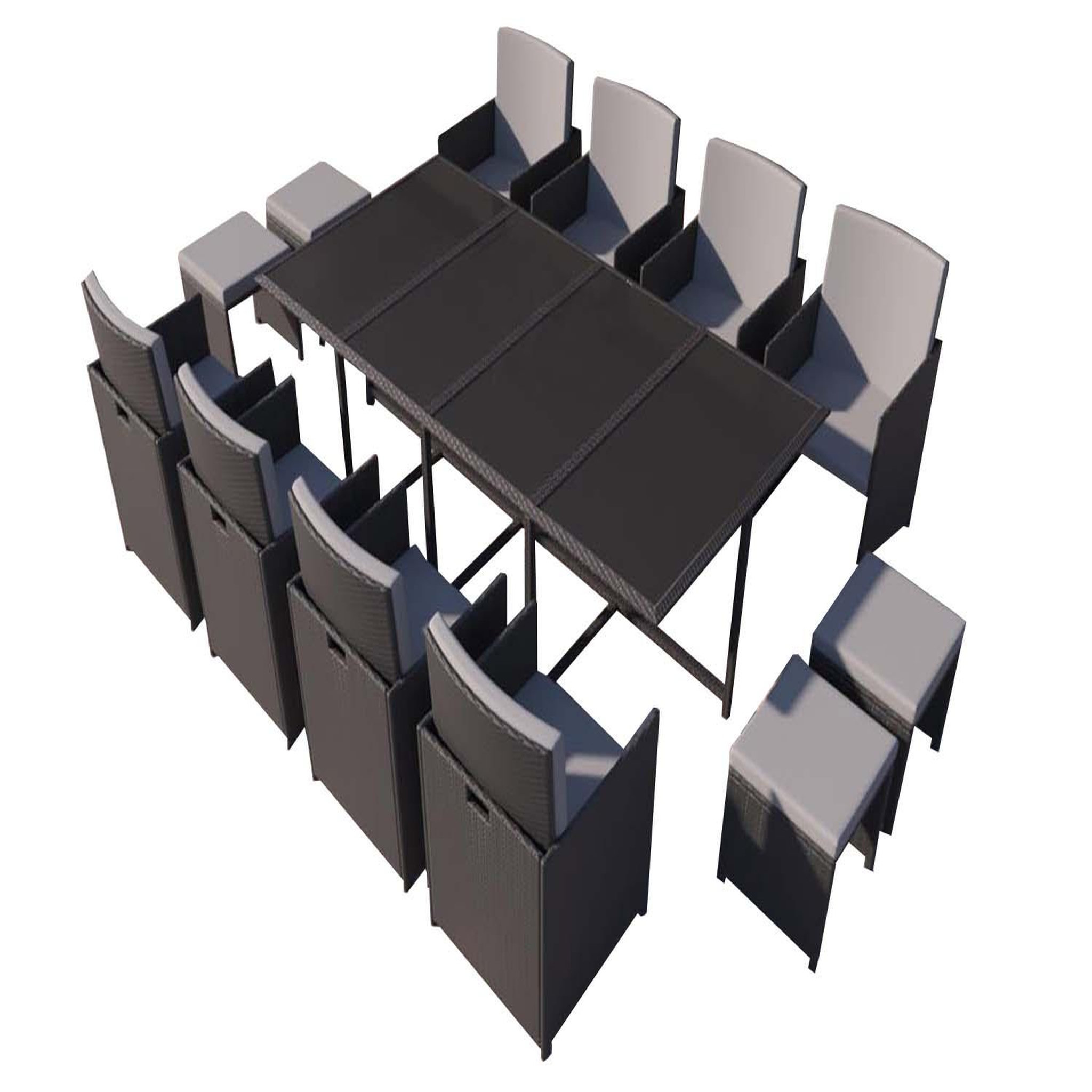 CONCEPT USINE Table et chaises 12 places en résine tressée noir et gris florida