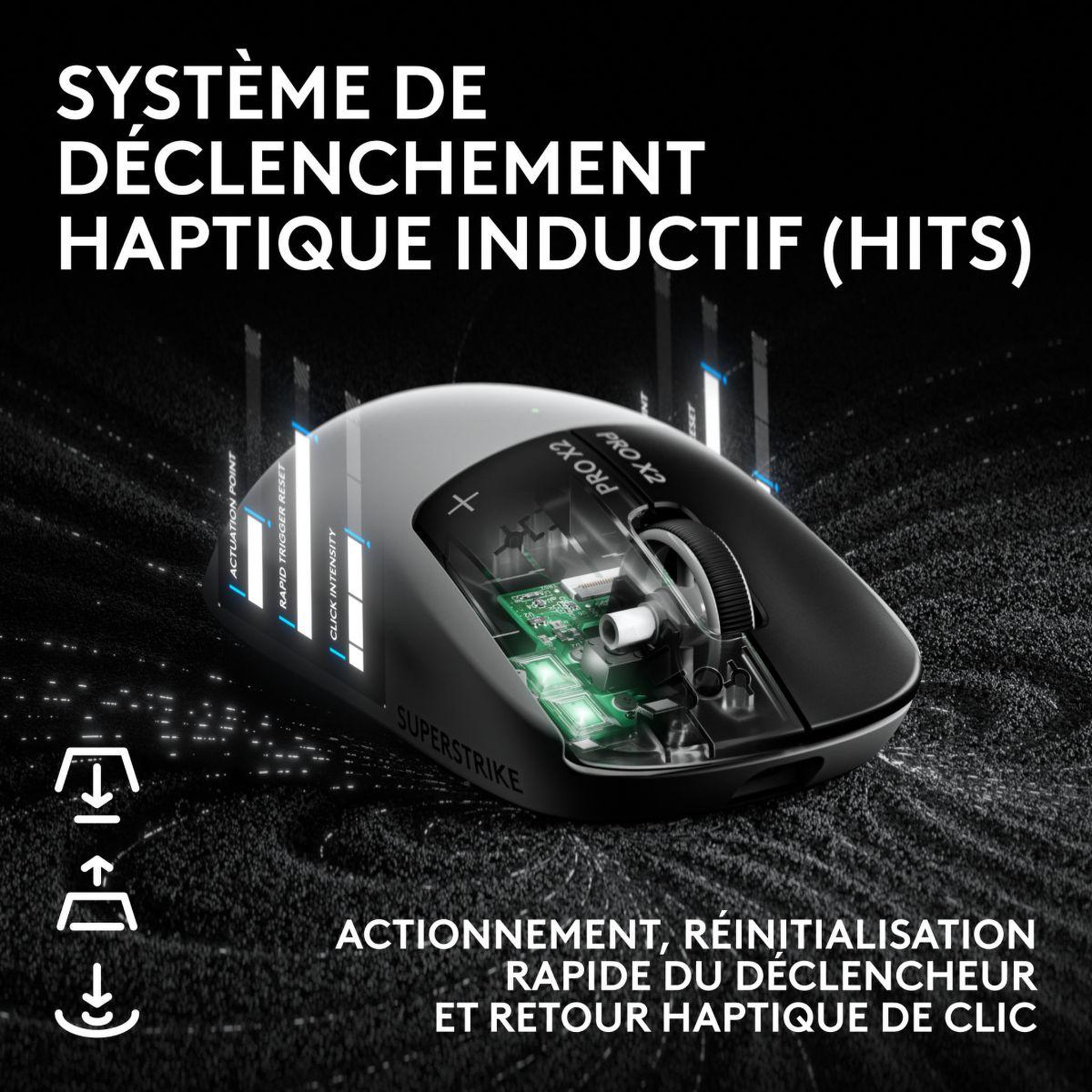 Voir la diapositive 3 : Logitech Souris gamer sans fil pro x2 superstrike lunar eclipse