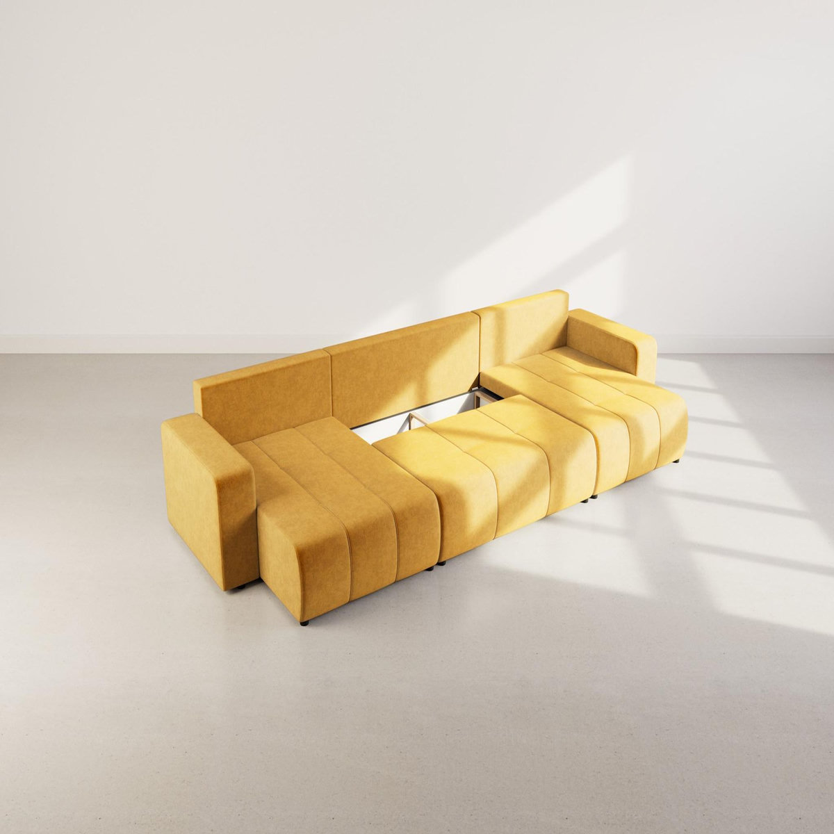 BEST MOBILIER Nicole - canapé panoramique en u 7 places convertible avec coffre en tissu