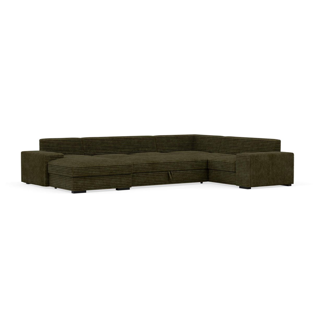 BEST MOBILIER Lorie - canapé panoramique d'angle droit 7 places convertible en velours côtelé grosse côte avec coffre