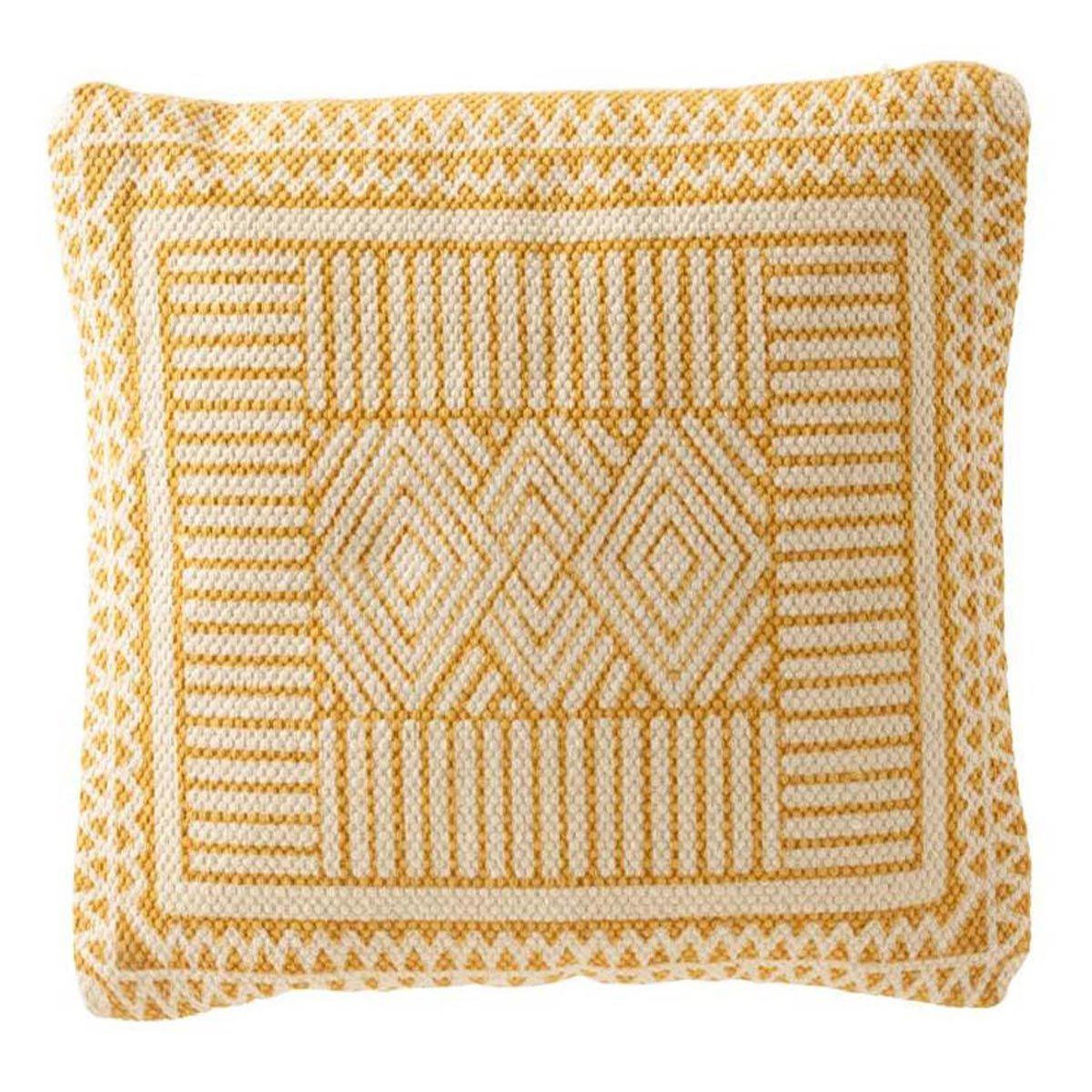 Voir la diapositive 1 : J-LINE Coussin Déco  Bali  42x42cm Blanc & Ocre
