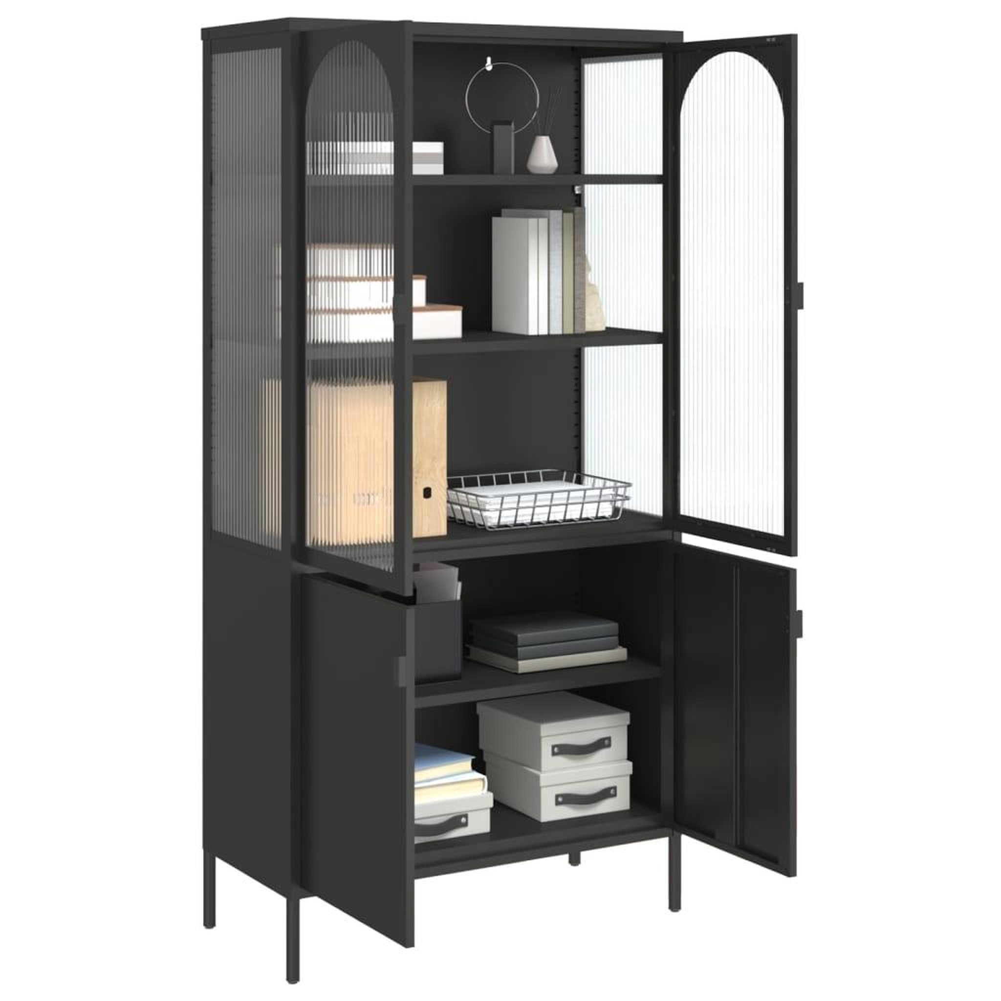 Voir la diapositive 5 : VIDAXL Buffet haut noir 90x40x180 cm verre et acier