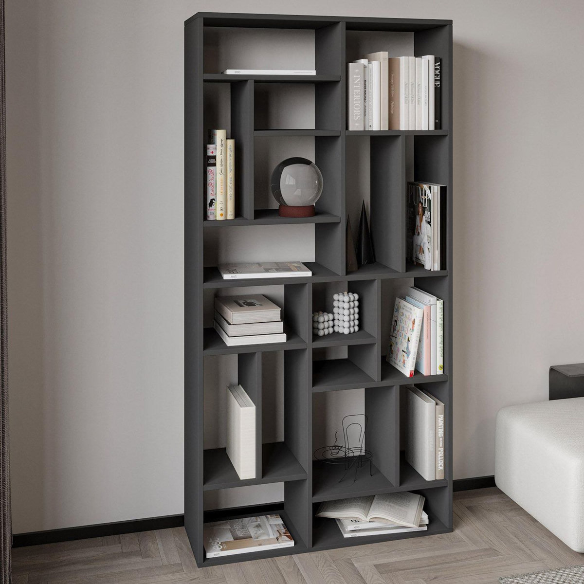 Habitat et Jardin Bibliothèque en bois  Nicola  - 90 x 30 x 180 cm - Gris anthracite