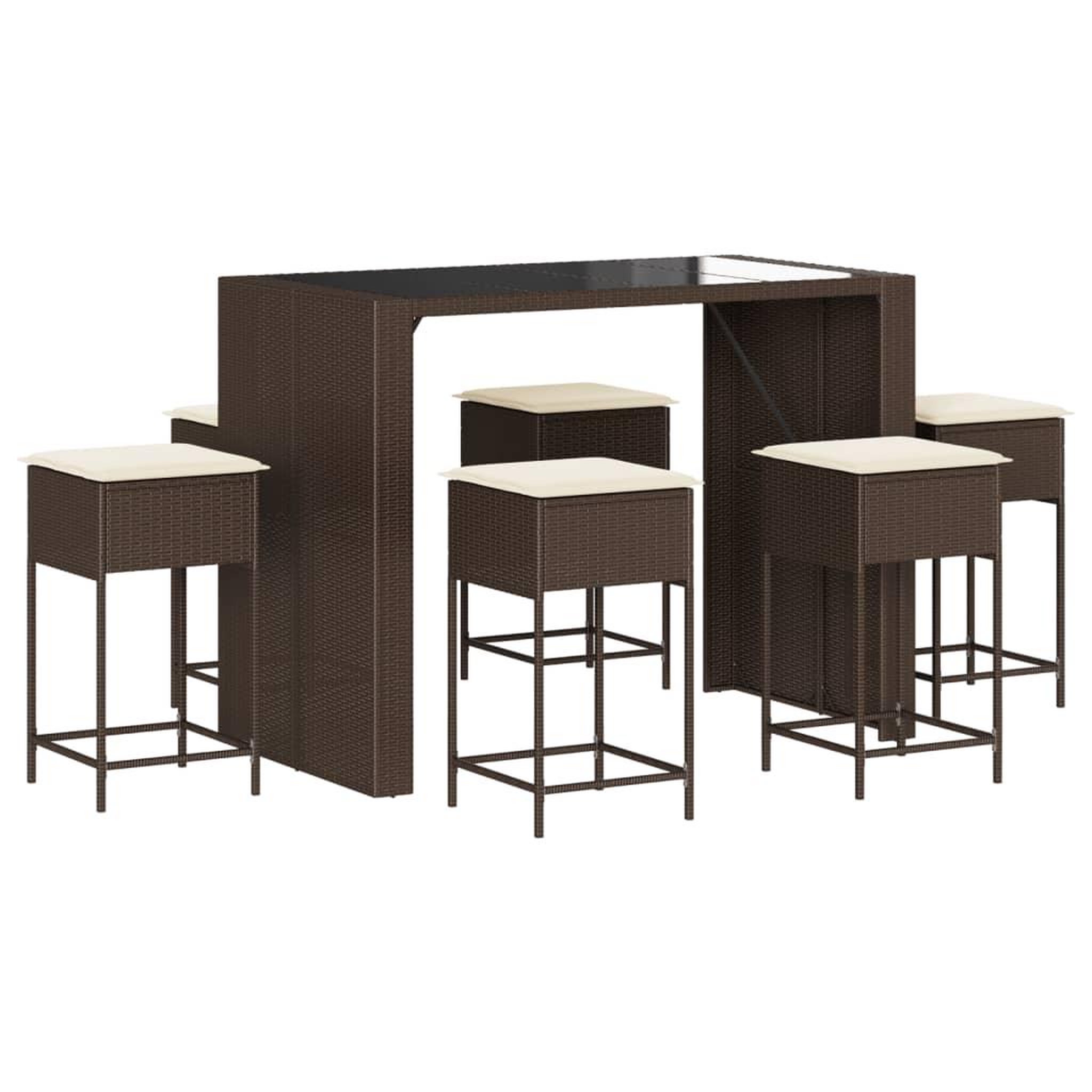 Voir la diapositive 2 : VIDAXL Ensemble de bar de jardin avec coussins 7 pcs marron poly rotin