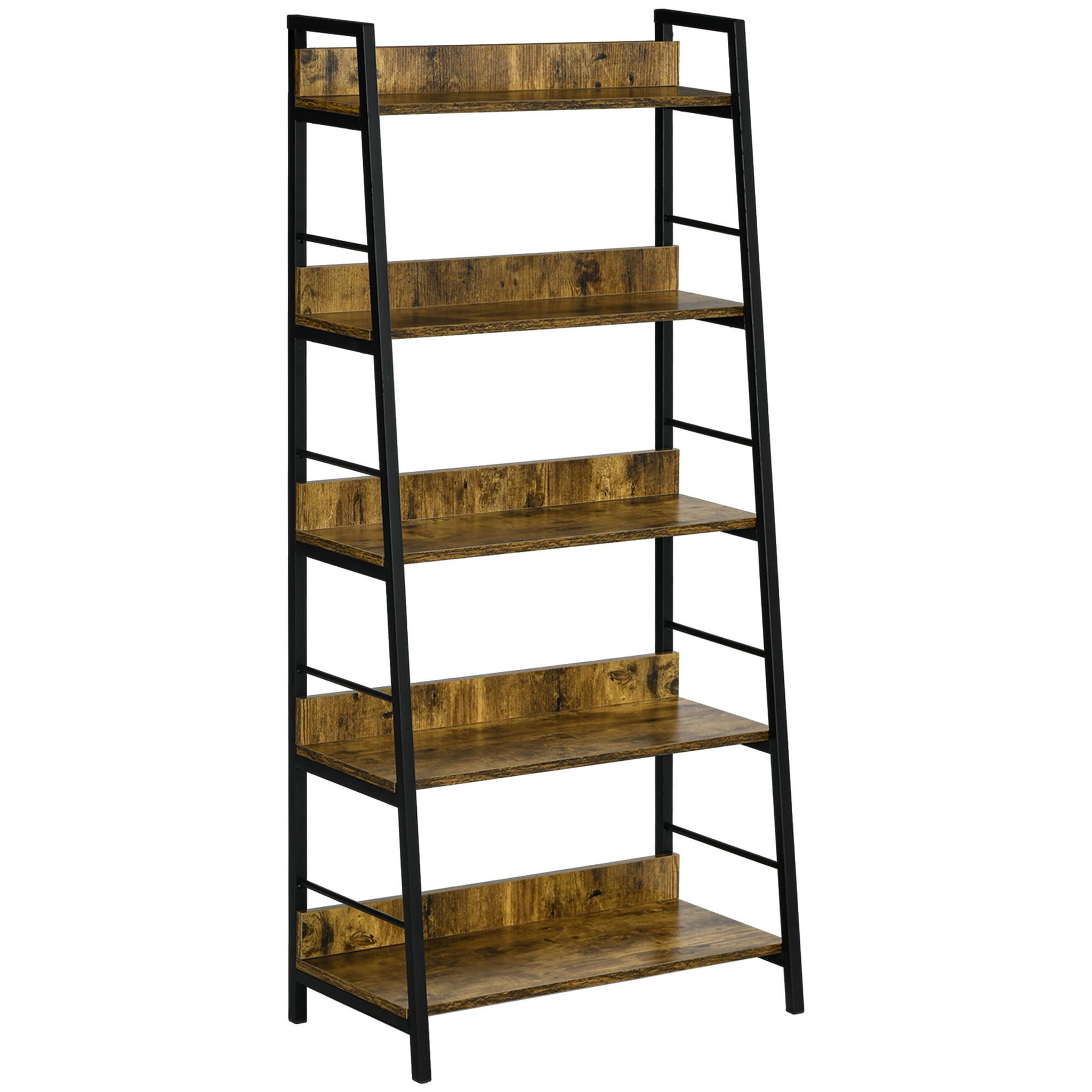 Voir la diapositive 1 : HOMCOM Étagère bibliothèque style industriel incliné 5 niveaux 70L x 35l x 150H cm coloris bois vieilli noir