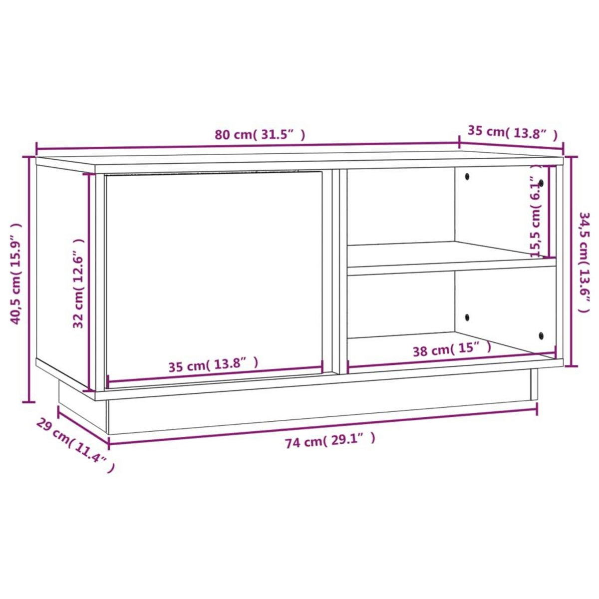 VIDAXL Meuble TV Noir 80x35x40,5 cm Bois de pin massif