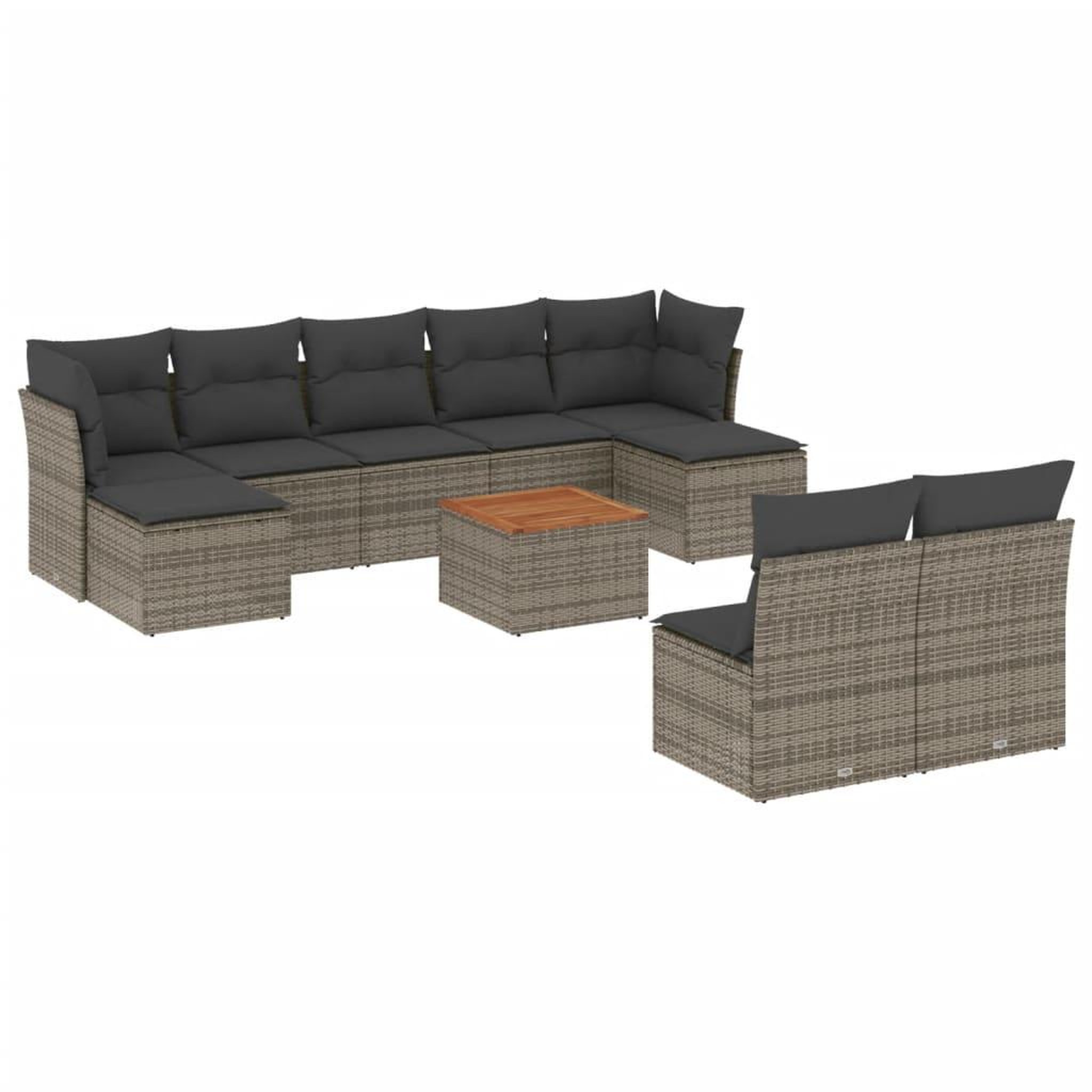 Voir la diapositive 2 : VIDAXL Salon de jardin avec coussins 10 pcs gris resine tressee