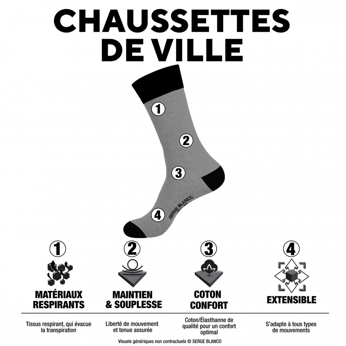 SERGE BLANCO Lot de 6 Paires de Chaussettes de ville coton homme