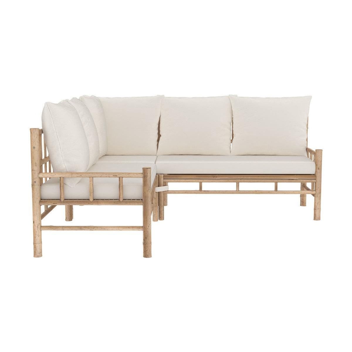 Rendez vous déco Canapé d'angle de jardin 4/5 places en bambou et coussins blancs-Vadella