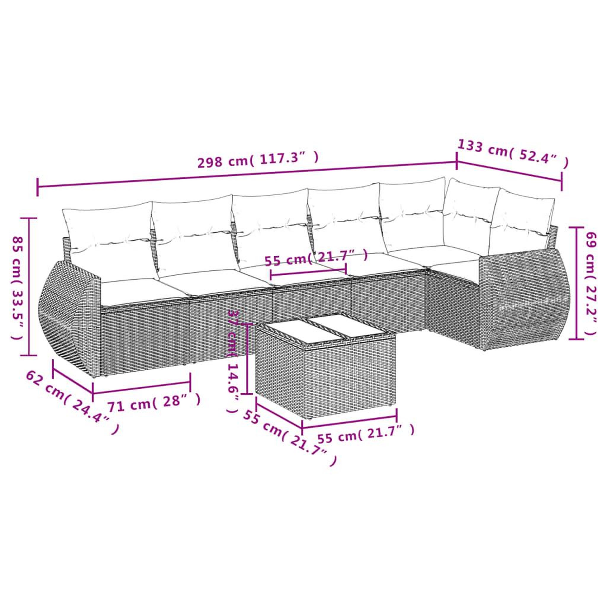Voir la diapositive 6 : VIDAXL Salon de jardin avec coussins 7 pcs marron resine tressee